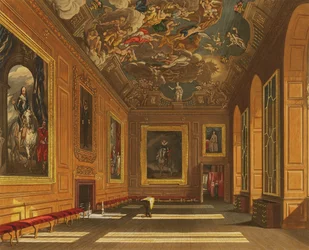 WJベネット、パブによって刻まれた「王室の住居」からのウィンザー城、女王の存在室ウィリアム・ヘンリー・パイン（1769-1843）、1819（アクアチント）